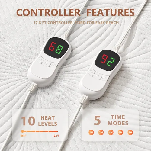 Miniatura 4 de Homemate - Funda calefactable para colchón tamaño individual para durmientes fríos, almohadilla de colchón eléctrica de forro polar coral con 4