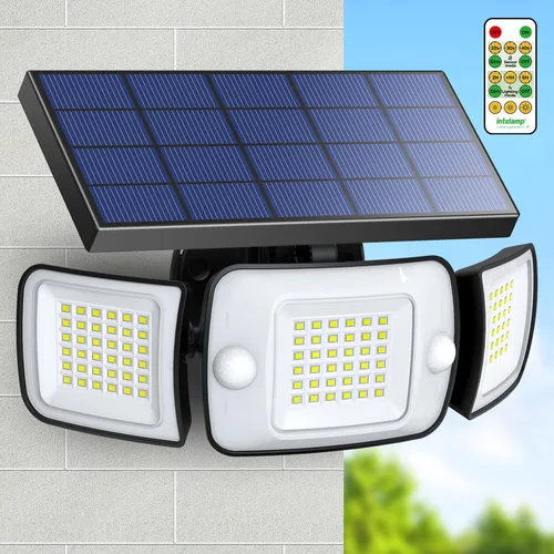 Miniatura 8 de intelamp Luz de inundación solar para exteriores, impermeable, 6000 mAh, 1200 lúmenes, luces Sesnsor de doble movimiento, detección de 180°, control
