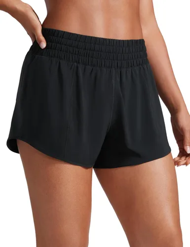 Miniatura 85 de CRZ YOGA Pantalones cortos de correr de cintura alta para mujer de 2.5 pulgadas, forro de malla de secado rápido para entrenamiento deportivo