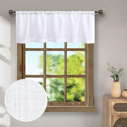 Miniatura 19 de Pitalk - Cenefa de ventana de lino negro para cocina, bolsillo para barra de 3 pulgadas, semitransparente, estilo bohemio moderno de granja, cenefa