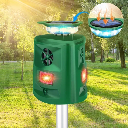 Miniatura 8 de Repelente solar ultrasónico de ciervos de ardilla, repelente de gatos al aire libre, repelente solar de animales de 360 ° con detección