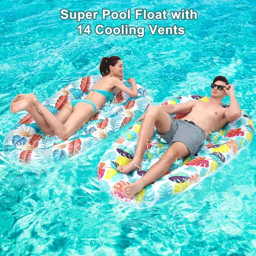 Miniatura 6 de Paquete de 2 flotadores de piscina, flotadores de piscina para adultos, resistentes, balsas de piscina, hamaca de agua, bronceado, juguetes