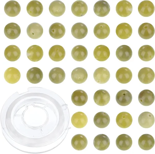 Miniatura 27 de 100 cuentas sueltas redondas de jade blanco natural de 0.315 pulgadas para fabricación de joyas con cordón elástico de cristal