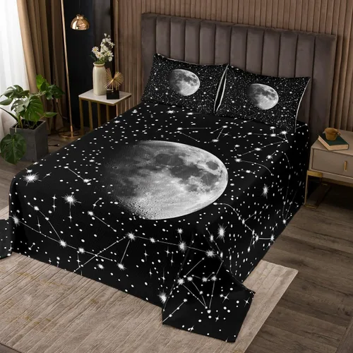 Erosebridal Juego de colcha de luna trippy tamaño Queen, juego de edredón de estrellas psicodélicas, juego de colcha de astrología, juego de ropa de