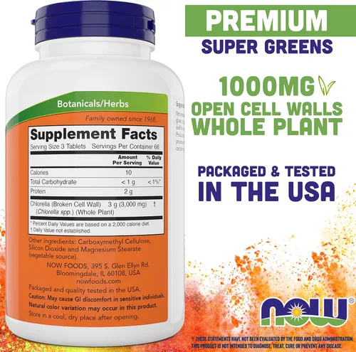 Miniatura 2 de Now Chlorella Tablets, 1000 mg, 200 tabletas - Microalgas de primera calidad sin OMG - Suplemento superalimenticio verde