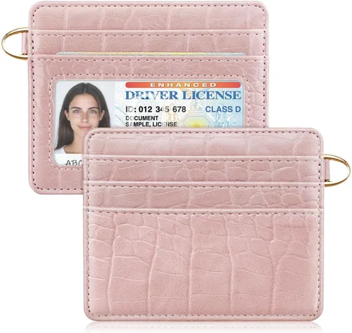 Miniatura 31 de Bolsillo frontal minimalista delgado con bloqueo RFID para tarjetas de crédito, cartera pequeña, bonita funda para tarjetas para mujeres, beige