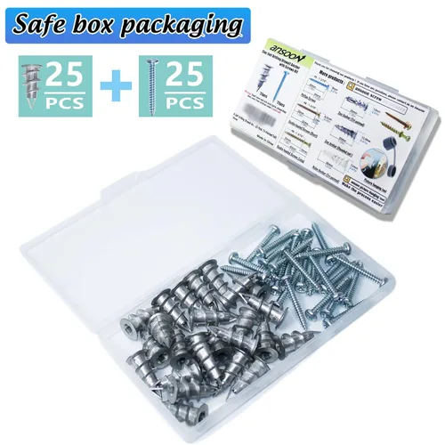 Miniatura 8 de Kit de anclajes para paneles de yeso Ansoon #8 de metal autoperforantes con tornillos - Anclajes de pared hueca y tornillo para paneles de yeso