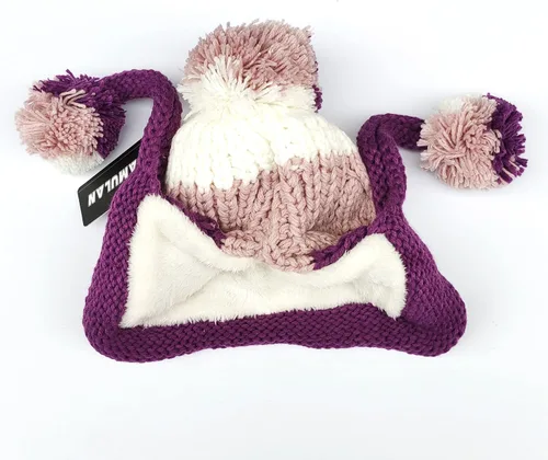 Miniatura 6 de HUAMULAN - Gorro de invierno para mujer estilo peruano con forro polar, solapas para orejas, doble capa, con pompones