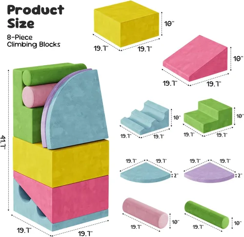 Miniatura 8 de Teckid Juguetes de escalada para niños pequeños, juego de 8 piezas de bloques de espuma suave para interiores, gateo seguro, escalada