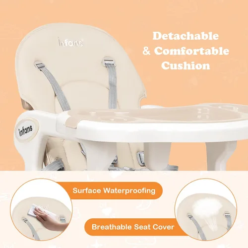Miniatura 5 de INFANS 5 en 1 Silla Alta para Bebé, Juego de Silla y Mesa Convertible para Niños, Silla Mecedora, Asiento Multifuncional con Ruedas Universales Beige