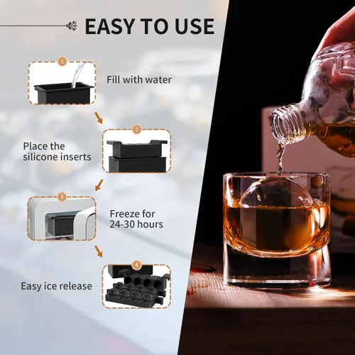 Miniatura 4 de Fabricador de Bolas de Hielo Transparente para Whisky: Bandeja de Cubitos de Hielo Circular FDDBI Hace Esfera de Hielo de 2 Pulgadas - Fabricador