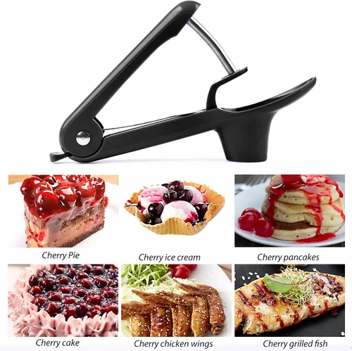 Miniatura 7 de Cherry Pitter, Brighoot - Herramienta de acero inoxidable para descorazonador de cerezas con diseño de cerradura para hacer mermelada de cereza