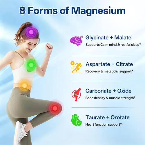 Miniatura 7 de Complejo de magnesio 8 en 1 de 1000 mg para mujeres y hombres - Suplemento de magnesio altamente absorbible que apoya la relajación muscular
