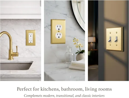 Miniatura 5 de Rio Salto BRASS - Placa de pared moderna de metal dorado para interruptor de luz o cubierta de enchufe, placa de pared para receptáculo individual
