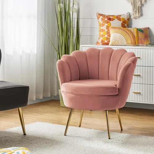 Miniatura 54 de HULALA HOME Silla decorativa moderna de terciopelo con respaldo en forma de concha, bonito sillón para sala de estar, dormitorio con patas doradas