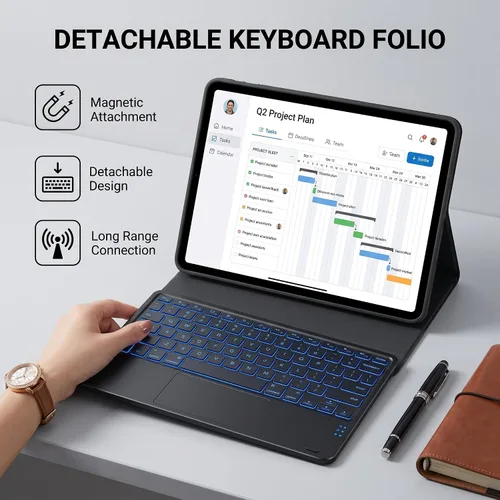 Miniatura 2 de Funda de teclado retroiluminada con panel táctil para Honor Pad 8 de 12 pulgadas 2022 (HEY-W09), funda inteligente liviana y delgada con soporte