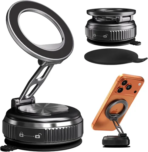 Soporte de teléfono para automóvil Magsafe, soporte plegable ajustable de 360° para automóvil [108 libras de succión más fuerte y 2800gf magnético]