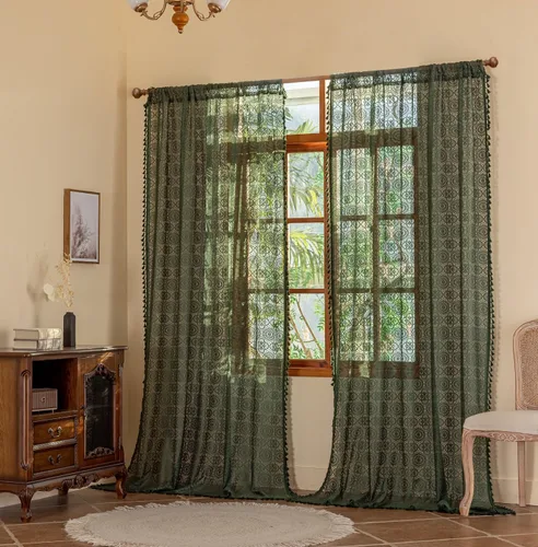 Miniatura 12 de YJ YANJUN - Cortinas de café boho, 24 pulgadas de largo, 2 paneles, cada una de 59" de ancho x 24" de largo, beige, con crochet, cortinas de cocina
