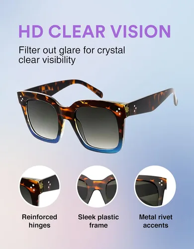 Miniatura 56 de zeroUV - Gafas de sol cuadradas retro de moda de gran tamaño para mujer estilo vintage 1.969 pulgadas