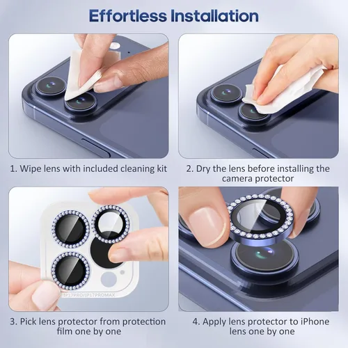 Miniatura 7 de Protector de Lente de Cámara Bling para iPhone 17 Pro / 17 Pro Max, Anillo de Metal con Diamante Individual con Dureza 9H, Protector de Pantalla