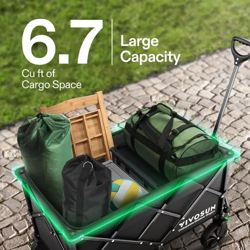 Miniatura 2 de Vivosun - Carrito de servicio plegable de alta resistencia para campamento, jardín, intemperie, ruedas universales y mango ajustable, negro