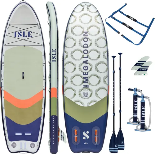 Miniatura 11 de ISLE Megalodon - Tabla de remo inflable y paquete de accesorios iSUP – Capacidad de hasta 1,050 libras, duradera, ligera, estable – 12 pies de largo