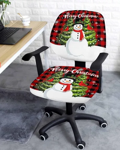 Miniatura 3 de Funda elástica para silla de oficina de muñeco de nieve de Navidad, funda de asiento para silla de computadora, funda para respaldo, cojín giratorio
