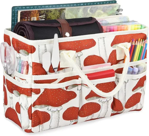 Miniatura 18 de Bolsa de mano organizadora de manualidades con múltiples bolsillos, gran caddy de almacenamiento de arte con asas para arte, manualidades, costura