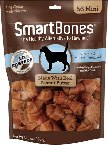 Miniatura 16 de SmartBones Mini masticables con mantequilla de maní real, 24 unidades, masticables sin piel cruda para perros (el embalaje puede variar)