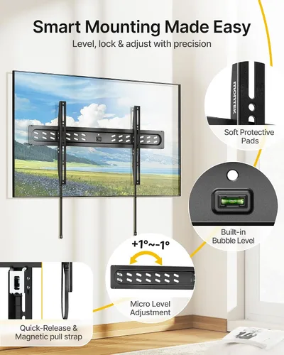 Miniatura 4 de monTEK Soporte de pared fijo ultra delgado para televisores planos y curvos de 43 a 95 pulgadas, perfil súper bajo de 0.95 pulgadas de pared