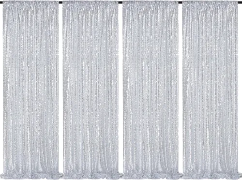 Miniatura 20 de Telón de fondo de lentejuelas moradas 2 paneles 2FTx8FT con purpurina telón de fondo cortinas para fiesta de Halloween fondo de fotos para bodas