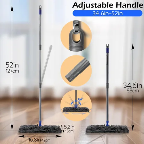 Miniatura 3 de MASTERTOP Escoba de microfibra para polvo, trapeadores planos de doble cara para pisos de madera dura con 4 almohadillas reutilizables, trapeadores