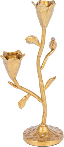 Miniatura 9 de Creative Co-Op Candelabro de hierro fundido forjado a mano con flores y pájaro, dorado