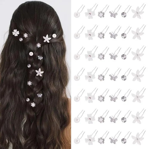 Miniatura 9 de CUBACO 42 horquillas para el cabello de boda con flores para mujeres, joyería de cristal para el cabello, pasadores de perlas de diamantes