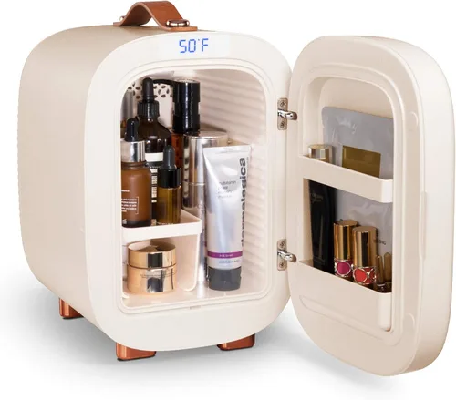Miniatura 3 de QUBI Mini nevera, refrigerador compacto profesional para el cuidado de la piel, mini cosméticos, maquillaje, 5 litros (blanco crema, 5L)