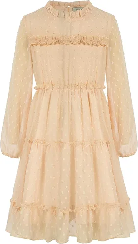 GRACE KARIN Vestido escalonado con volantes para niñas, vestido acampanado de manga larga con lunares suizos, 6-12 años