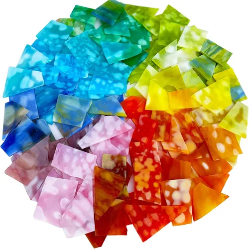 Miniatura 8 de LITMIND Restos de vitrales iridiscentes de 2.2 libras de colores mixtos, azulejos de mosaico irregulares y piezas rotas para arte de vidrieras