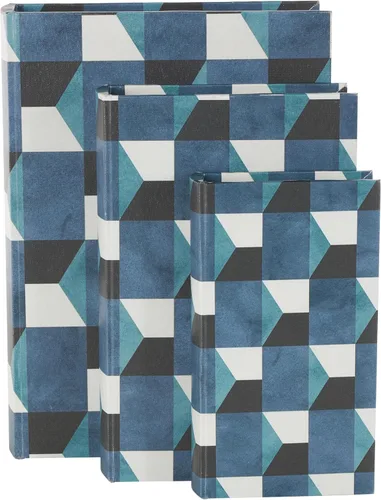Miniatura 11 de Deco 79 Caja decorativa de piel sintética con forma de libro con patrones circulares negros y dorados, juego de 3 cajas decorativas de recuerdo