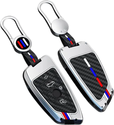 Miniatura 3 de Funda de Fibra de Carbono para Llavero Carcasa de Metal Compatible con BMW 5 6 7 Series X1 X2 X3 X5 X6 X7