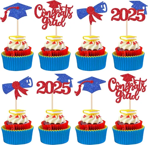 Miniatura 10 de 1 pieza de decoración para pastel de clase 2025 con purpurina, tapa de graduación 2025, decoración de pastel de felicitaciones para 2025, decoración