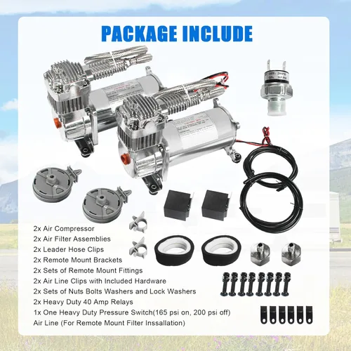 Miniatura 2 de JDMSPEED Nuevo Kit de Compresor de Aire 12 Voltios Dual Cromado 440C 200 PSI 440C