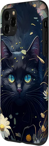 Miniatura 2 de Funda estética para iPhone 11 Pro Max con diseño de gato negro en jardín de flores botánicas