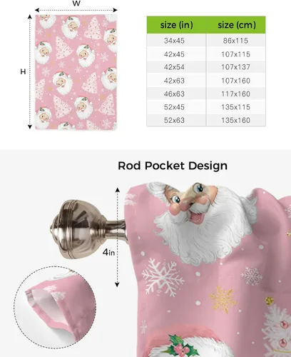 Miniatura 6 de Cortinas de globo de Navidad de Papá Noel rosa para ventanas, paneles de dormitorio de árbol de Navidad de 54 pulgadas de largo, con aislamiento