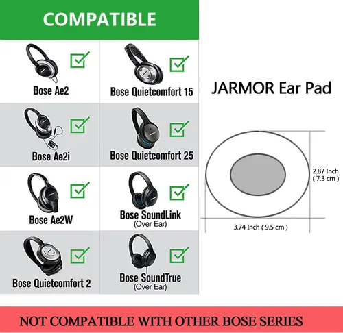 Miniatura 2 de QC25 - Juego de almohadillas de repuesto para los oídos JARMOR para Bose QuietComfort25, QC35, QuietComfort2, Quiet Comfort 15, Ae2, Ae2i, Ae2w