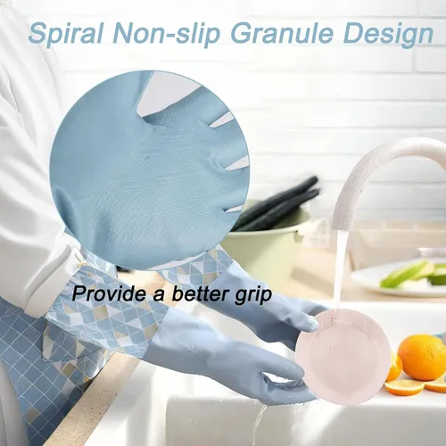 Miniatura 4 de 3 guantes de limpieza para lavavajillas con forro flocado de algodón, reutilizables, sin látex, impermeables, guantes de cocina para lavandería