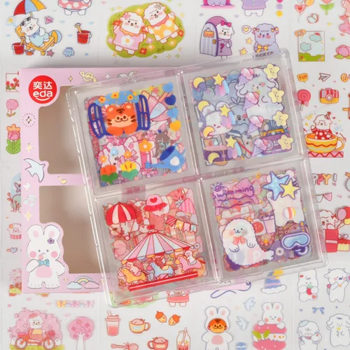Conjunto de calcomanías lindas de animales (100 hojas) - Kawaii transparentes de PET de dibujos animados decorativos para álbum de recortes, diario,