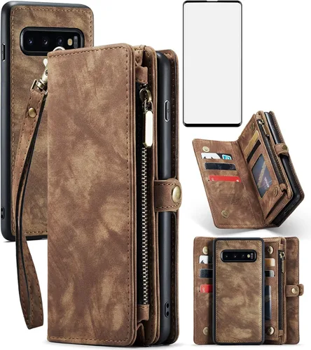 Miniatura 9 de Asuwish Funda de teléfono para Samsung Galaxy S10 con cremallera, funda desmontable con protector de pantalla de vidrio templado y tarjetero Azul