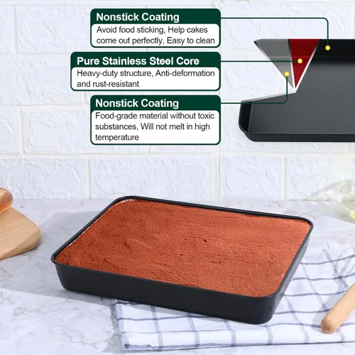Miniatura 4 de P&P CHEF Molde para horno tostador con tapa, bandeja rectangular antiadherente para hornear y asar, núcleo de acero inoxidable y cubierta