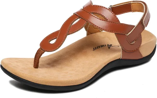 Miniatura 13 de Athlefit - Sandalias ortopédicas con soporte de arco para mujer, cómodas, con correa en T, sandalias casuales planas con soporte ortopédico