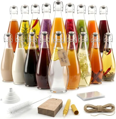 Miniatura 14 de Nevlers Botellas de vidrio con tapa abatible de 33 onzas con tapones, botella de vidrio abatible con tapa, paquete de 6 botellas resellables de 1